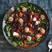 Roasted Rainbow Vegetable Salad with Puy Lentils and Goats&rsquo; Cheese Recipe, , hi-res